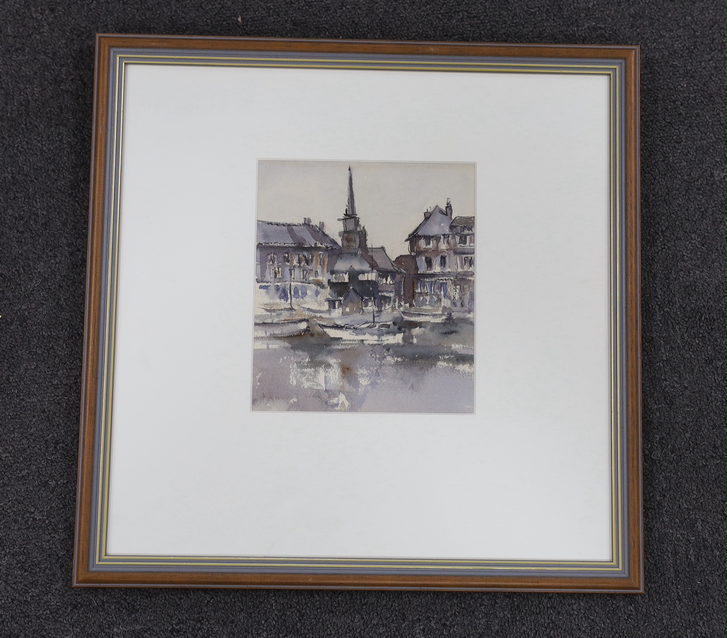 David J. Weston (1935-2011), watercolour, 'Reflections at the harbours edge', signed and inscribed, label verso, 17.5 x 15cm